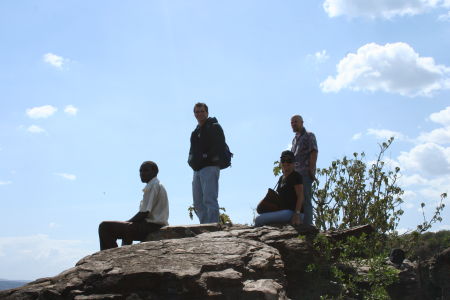 Daniel, Joe, Molly and Paul on the rocks overlooking Lake Elementaita